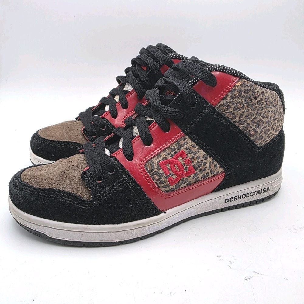 Vintage DC Shoes Womens 6.5 Y2k Skate Manteca 2 Mid Sneakers‎ Leopard Red Black